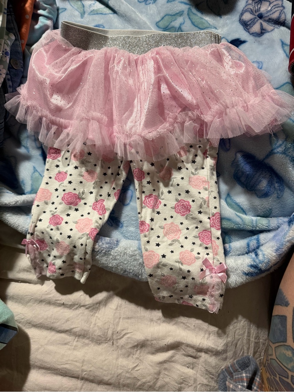 🌧️🐣Baby Girl Pink Star Print Leggings with Tulle Detail